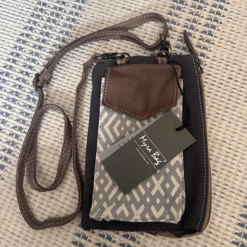 Myra S-1220 Small Cellphone Crossbody Bag for Women Canvas / Leather